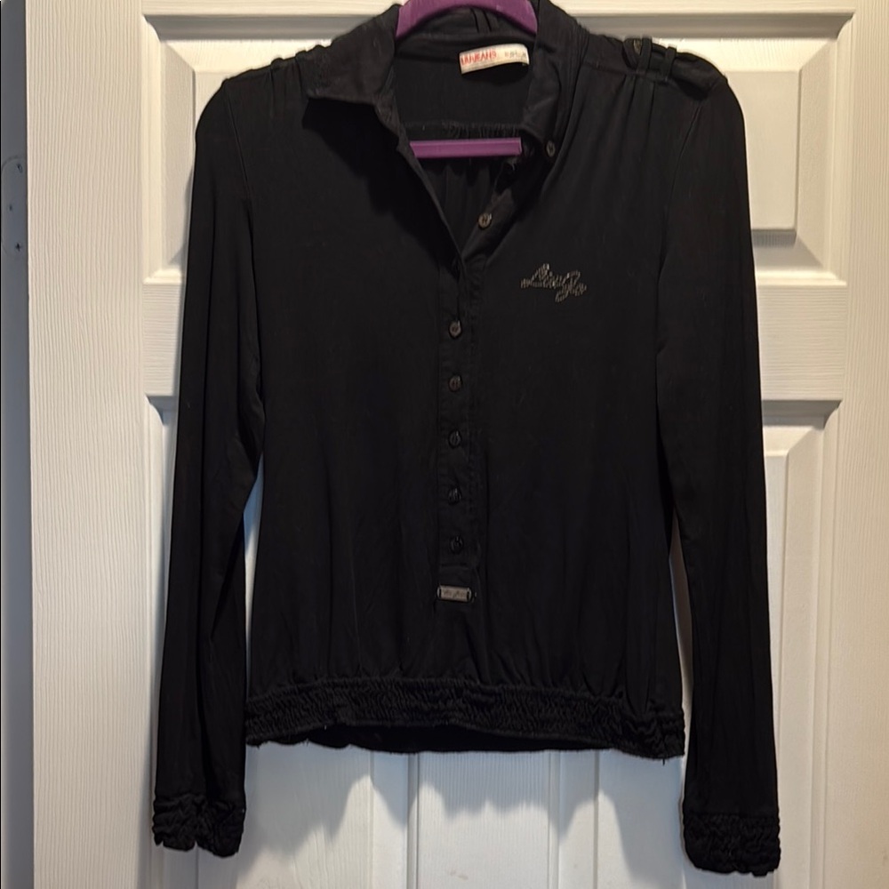 Liu Jo Black Fitted Long Sleeve Polo Button Down Shirt